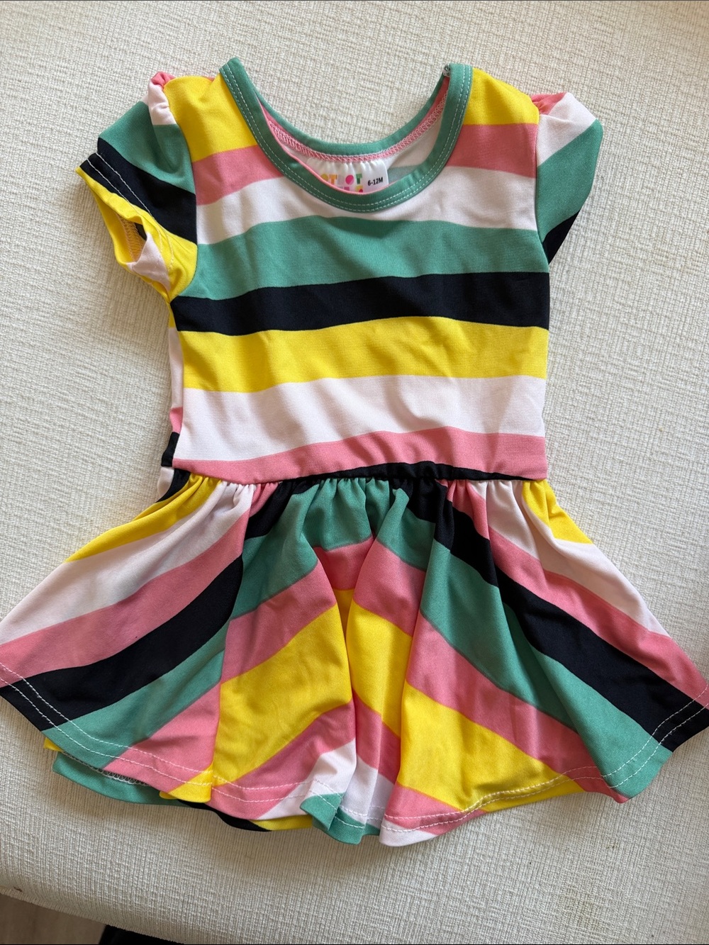 Preowned Multi-Color Striped Twirl Dress - Pink, Yellow, Green